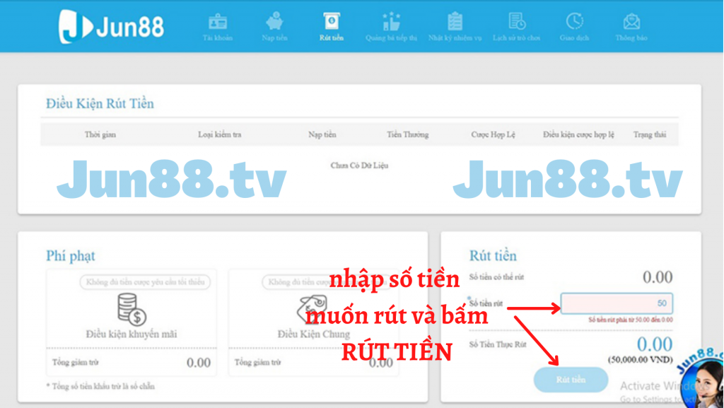 Rút tiền liền tay tại nhà cái Jun88 